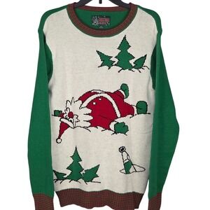 Ugly Christmas Sweater Santa Humor Graphic Knit Crewneck Medium Holiday Party